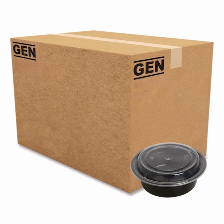 Gen Food Container, 16 oz, 6.29 x 6.29 x 1.96, Black/Clear, Plastic, 150PK FCPP-BC-16RND